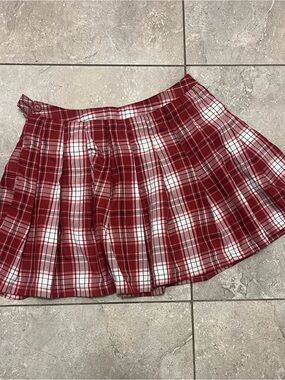 Red Plaid Pleated Mini Skirt - Unbranded
